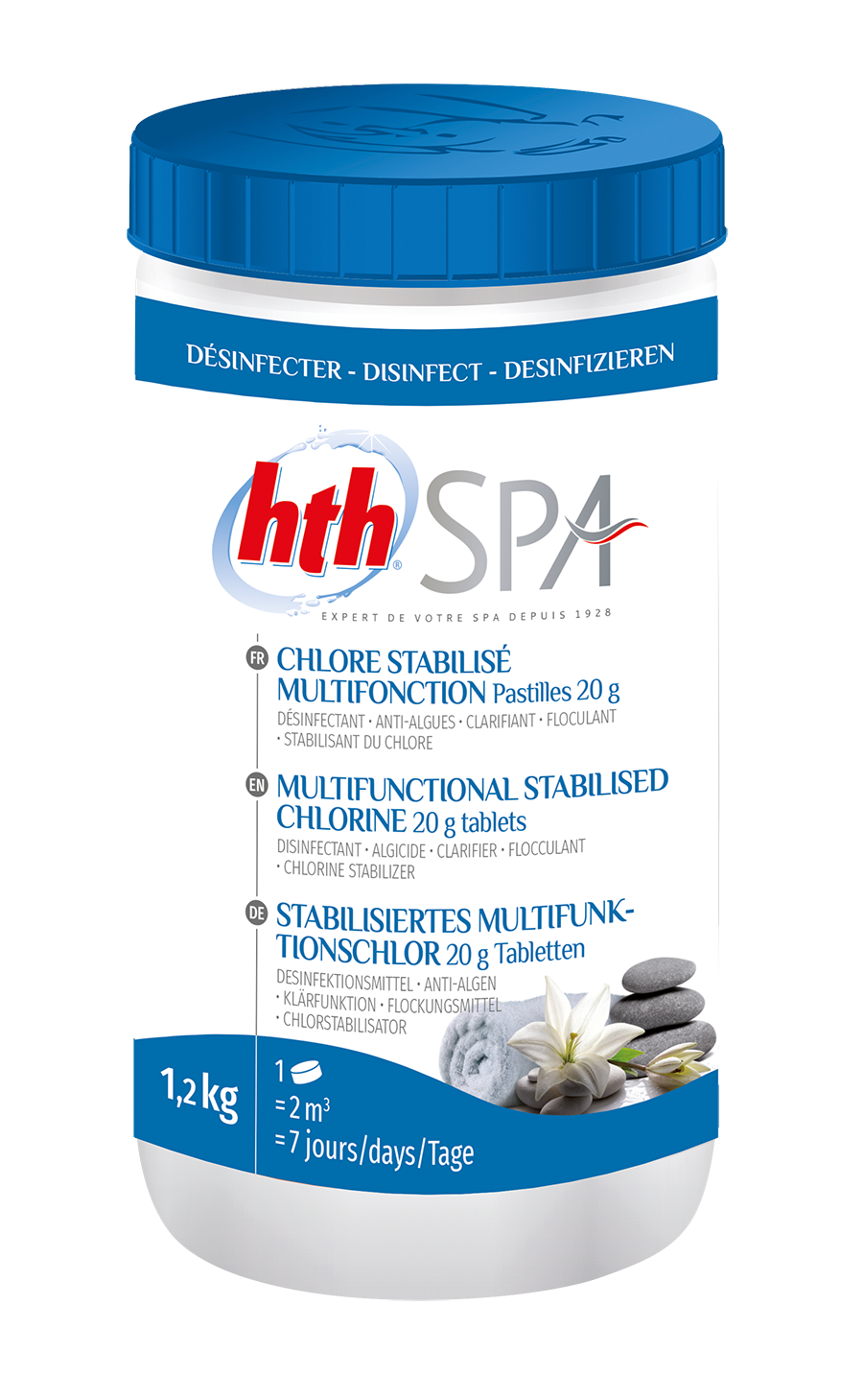 HTH Spa Chlore Stabilisé Multifonction - Pastilles - 1,2kg - Traitement Eau  Spa